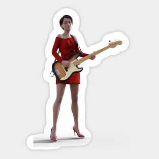 Girl playing the bass Sticker